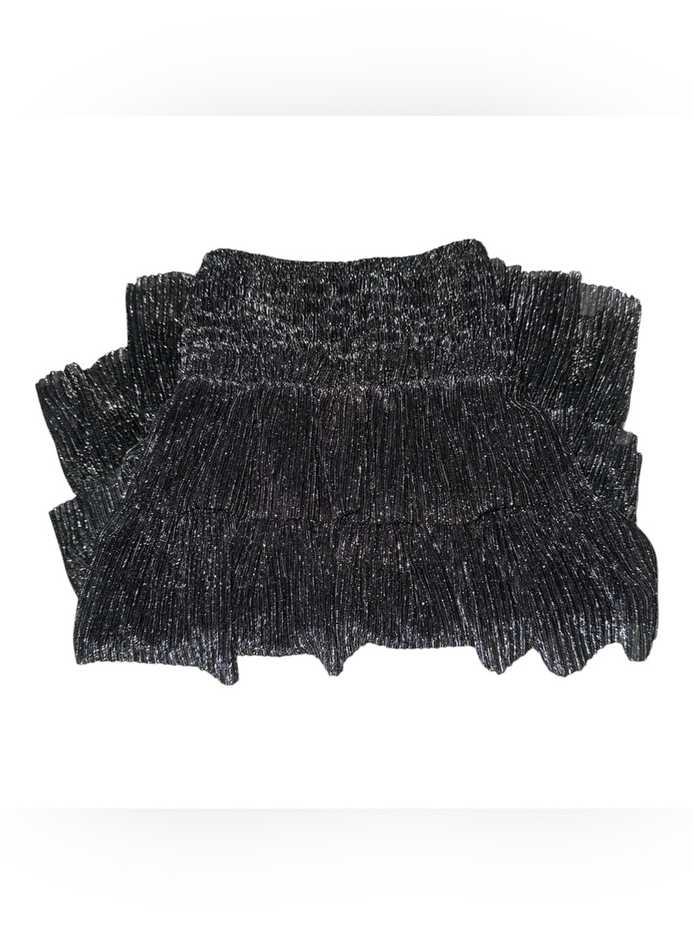 Toria Show Stopper Metallic Plissé Tiered Mini Skirt Smocked Party whimsygoth S - Picture 4 of 5